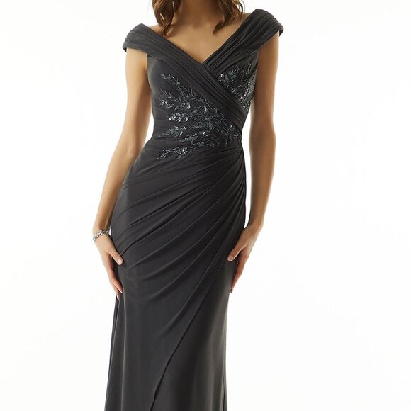 NWT MGNY by Mori Lee 73012SC Mesh Mother Of The Bride Dress Charcoal size 12 - Picture 1 of 10